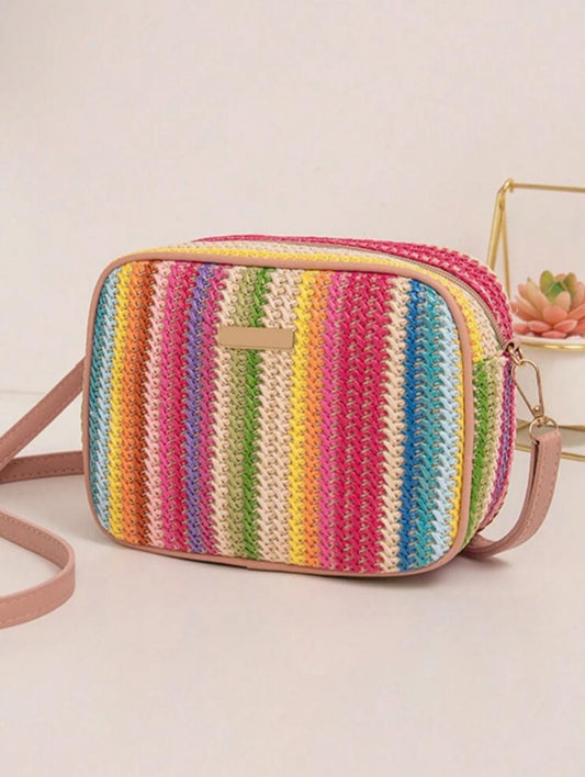 Petit Sac Carré Tressé Multicolore